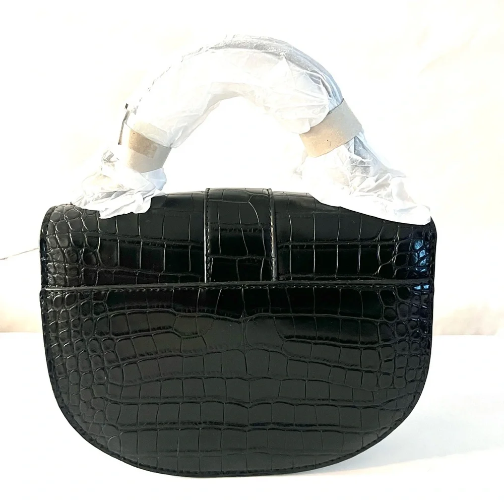 Clear Crossbody with Black Croc-embossed  Accents and Gold Turn Lock - New - Picture 4 of 10